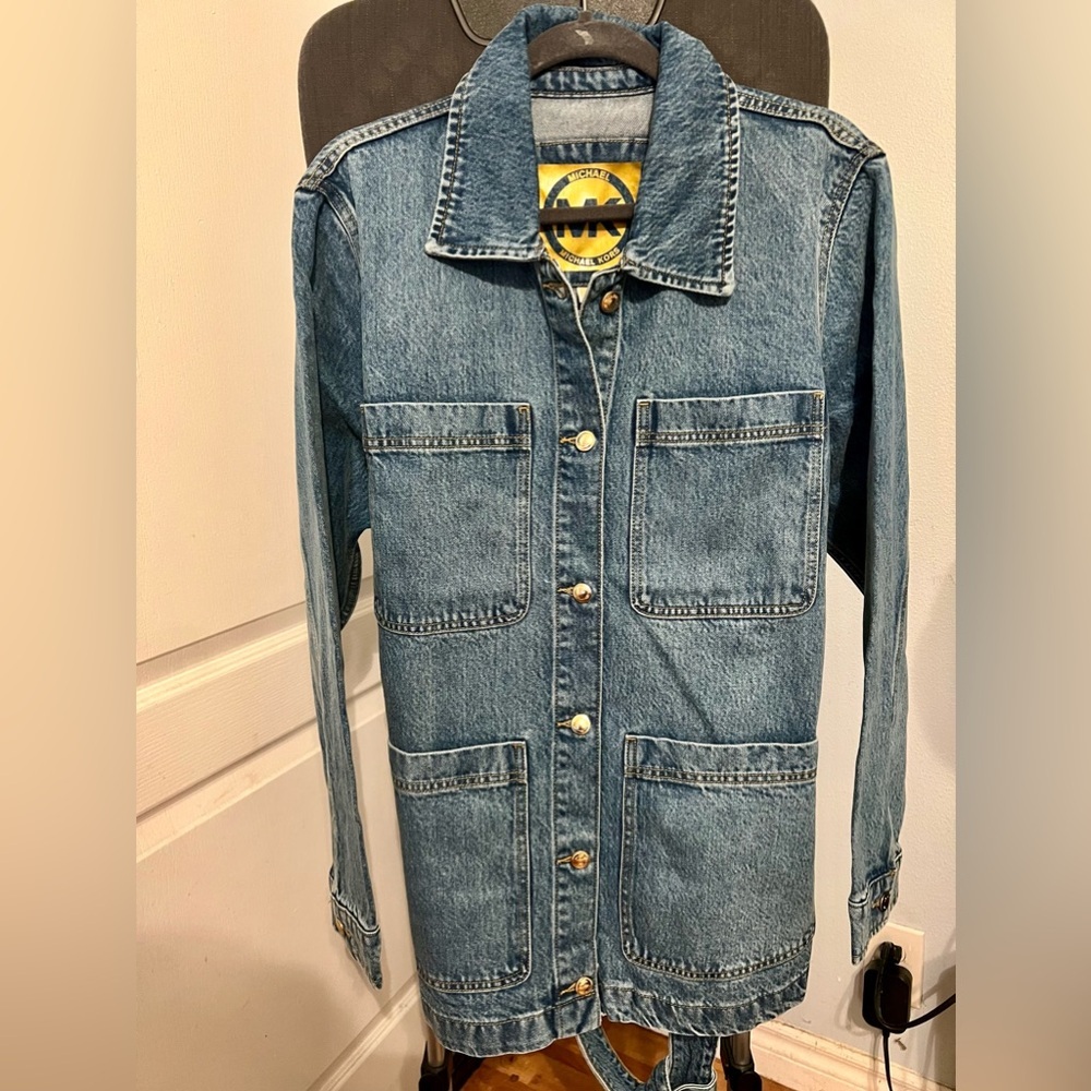 MICHAEL KORS Blue Denim Cargo Field Coat‎ Gold Buttons